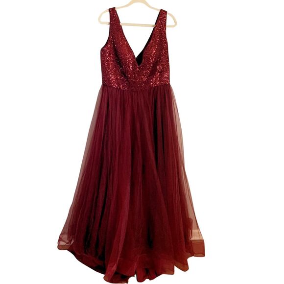 La Femme Sequin Bodice Tulle Gown 14 Red NEW - Picture 3 of 8